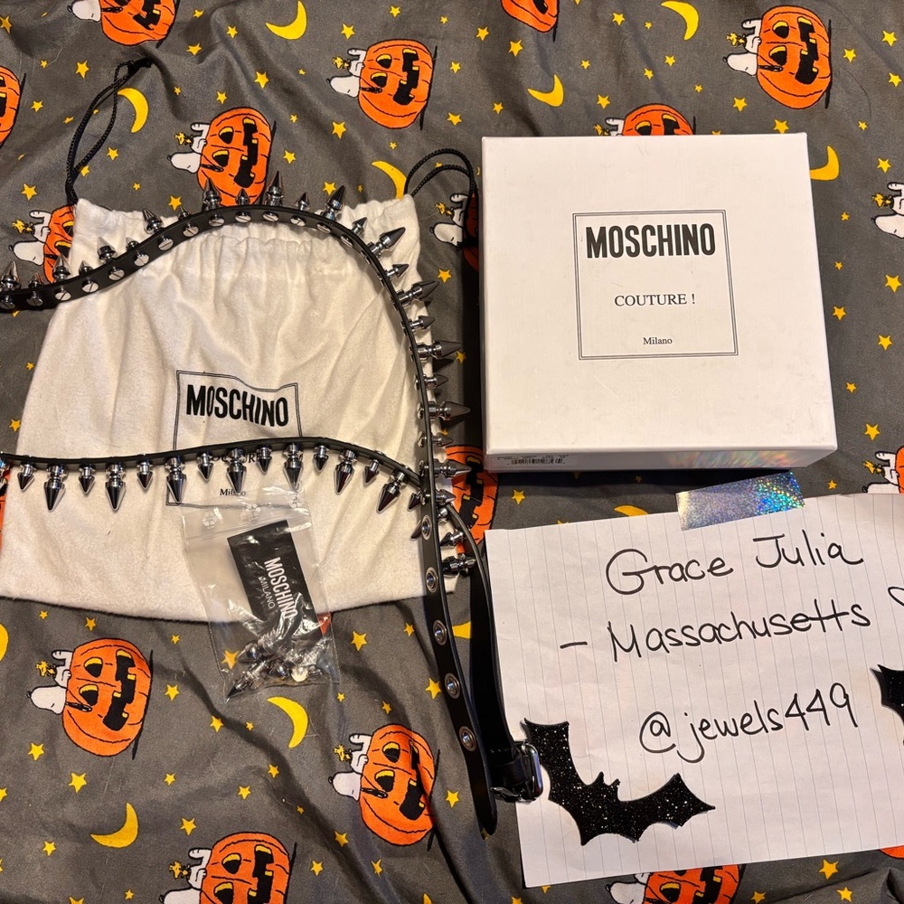 Moschino Black Leather Spike Belt